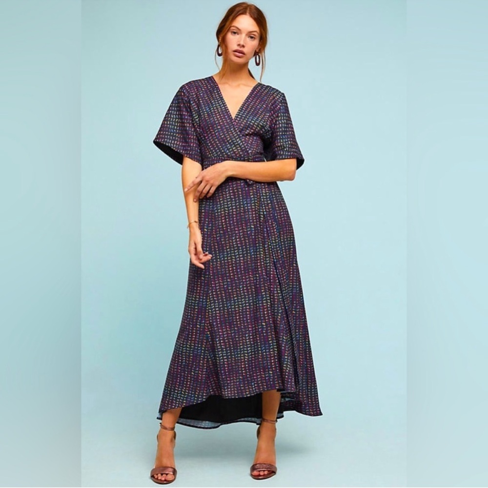 Anthropologie Hutch Arrowhead Wrap Maxi Dress Dolman Kimono Sleeve V-Neck SP - Picture 9 of 10